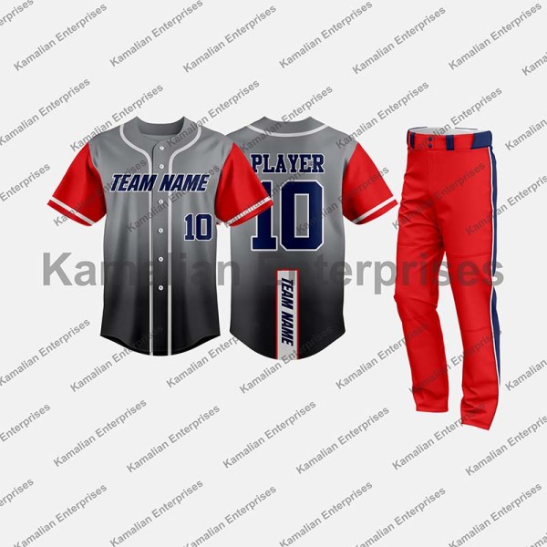 Custom Grey Red Baseball Uniform for Teams with Button Down Jersey and Matching Pants Manufacturers, Suppliers, Exporters in USA (United States)
