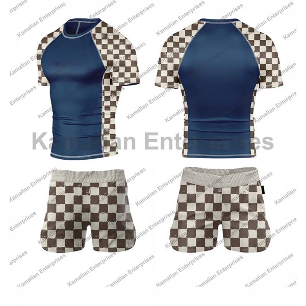 Custom Printed Non Gi Fightwear Set with Modern Checkered Pattern Shorts Manufacturers, Suppliers, Exporters in USA (United States)
