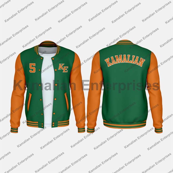 High Quality Green Body Orange Sleeves Varsity Jacket for Students and Sports Teams Manufacturers, Suppliers, Exporters in USA (United States)