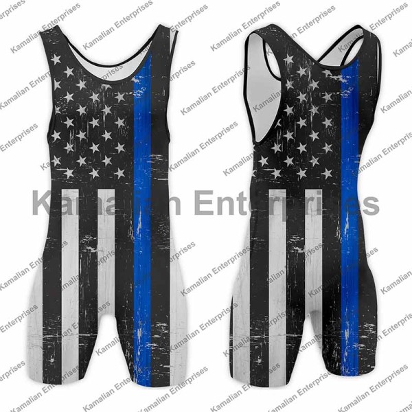 Patriotic Sports Singlet American Flag Blue Line Design Athletic Outfit Manufacturers, Suppliers, Exporters in USA (United States)