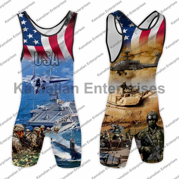 Patriotic USA Military Style Sports Singlet with Combat Tank and Fighter Plane Print Manufacturers, Suppliers, Exporters in USA (United States)