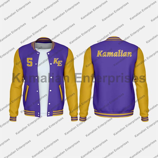 Personalized Purple and Gold Baseball Varsity Jacket with Custom Back Name Design Manufacturers, Suppliers, Exporters in USA (United States)