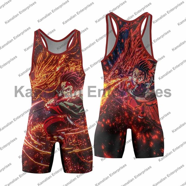 Premium Quality Anime Fighter Wrestling Singlet with Intense Action Scene Print Manufacturers, Suppliers, Exporters in USA (United States)